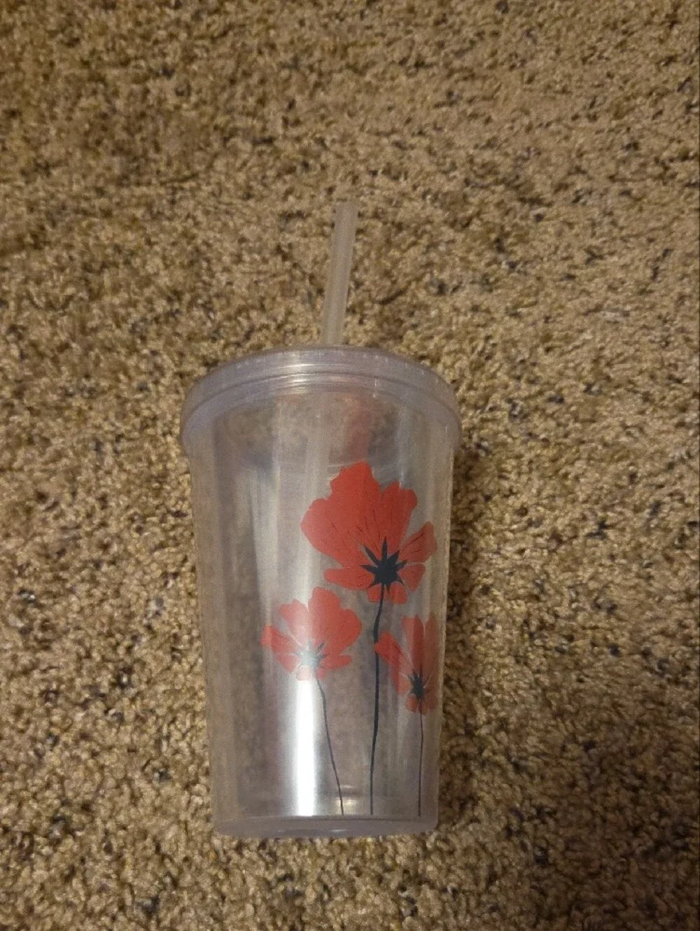 Clear Floral Double-Wall Tumbler with Straw - Pink Flowers